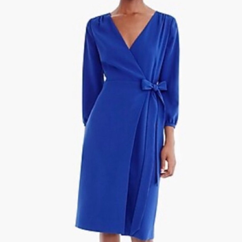 J.Crew Blue Wrap In 365 Crepe Short Dress SZ 00 N